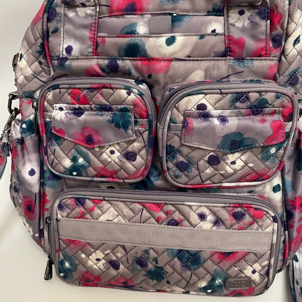 Lug Mini Puddle Jumper Travel Bag Tote Crossbody Gray Floral Pocket Storage - Picture 2 of 12